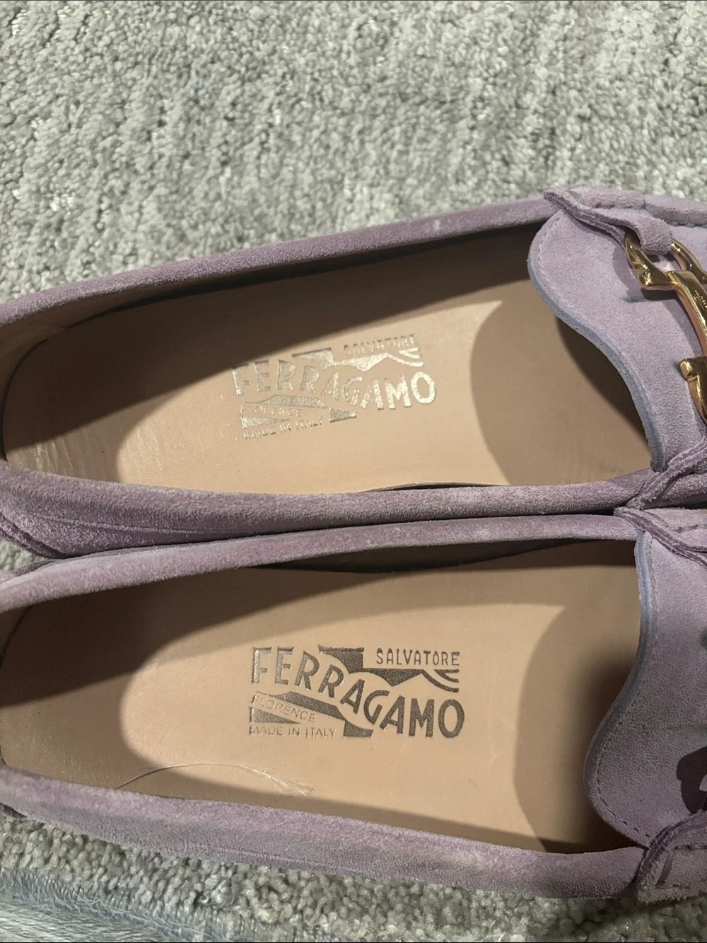 Salvatore Ferragamo Lilac Suede Horsebit Loafers size 7